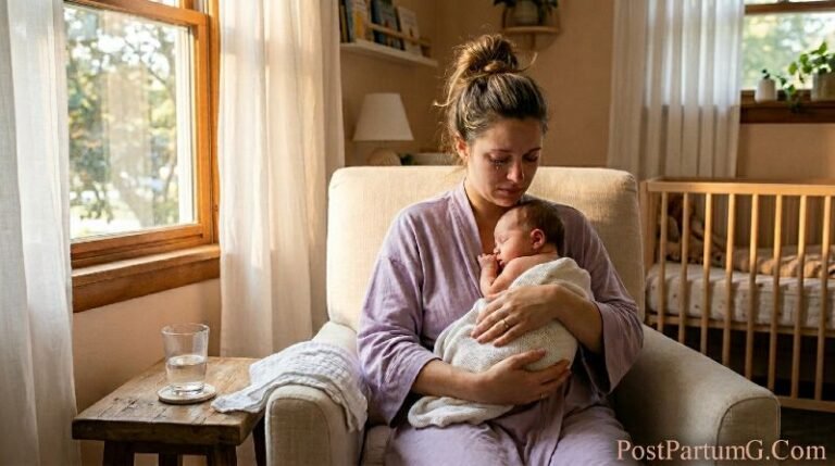 baby blues symptoms new mother emotional first week postpartum sitting by window