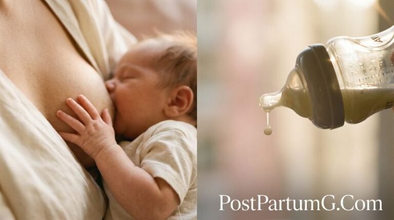 Combination feeding breast and bottle close-up editorial image showing nursing and bottle side by side
