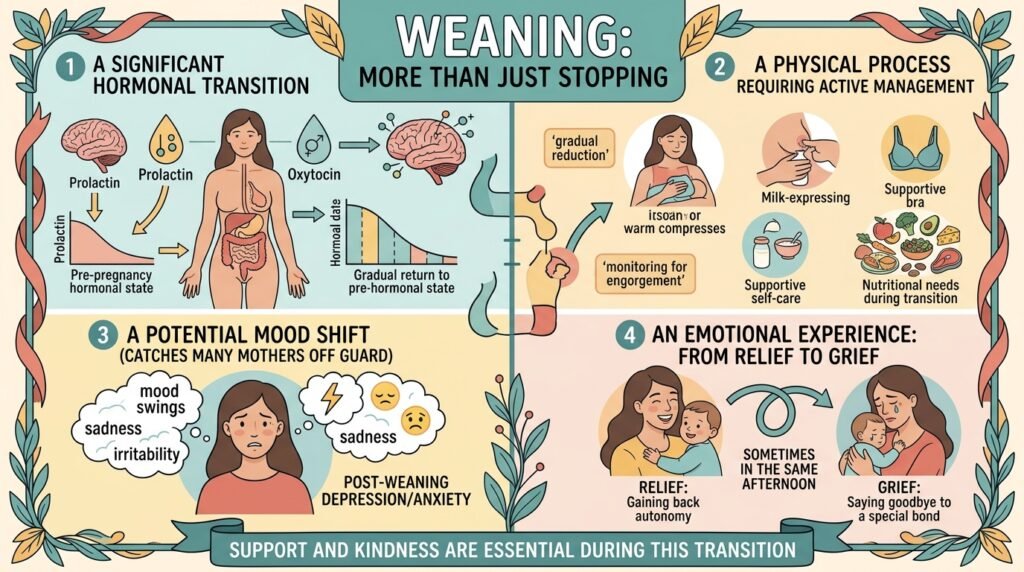 Mother experiencing emotional last breastfeeding session with toddler feeling mix of relief and grief during weaning transition